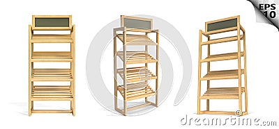 Wooden shelves for bread. Set of shelves of different directions. Vector Illustration